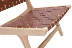 Clearance Miliboo Sillón étnico de madera con correas tejidas marrones BONDI
