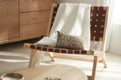 Clearance Miliboo Sillón étnico de madera con correas tejidas marrones BONDI