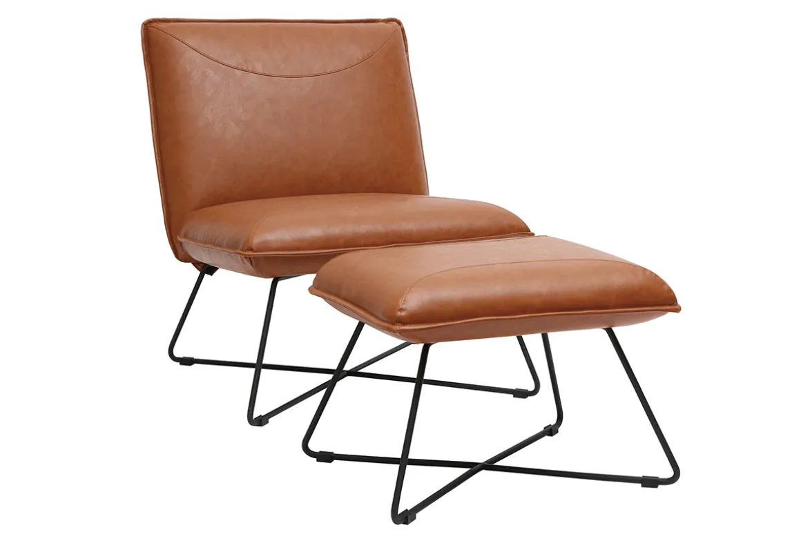 Fashion Miliboo Sillón vintage marrón con reposapiés PHILO
