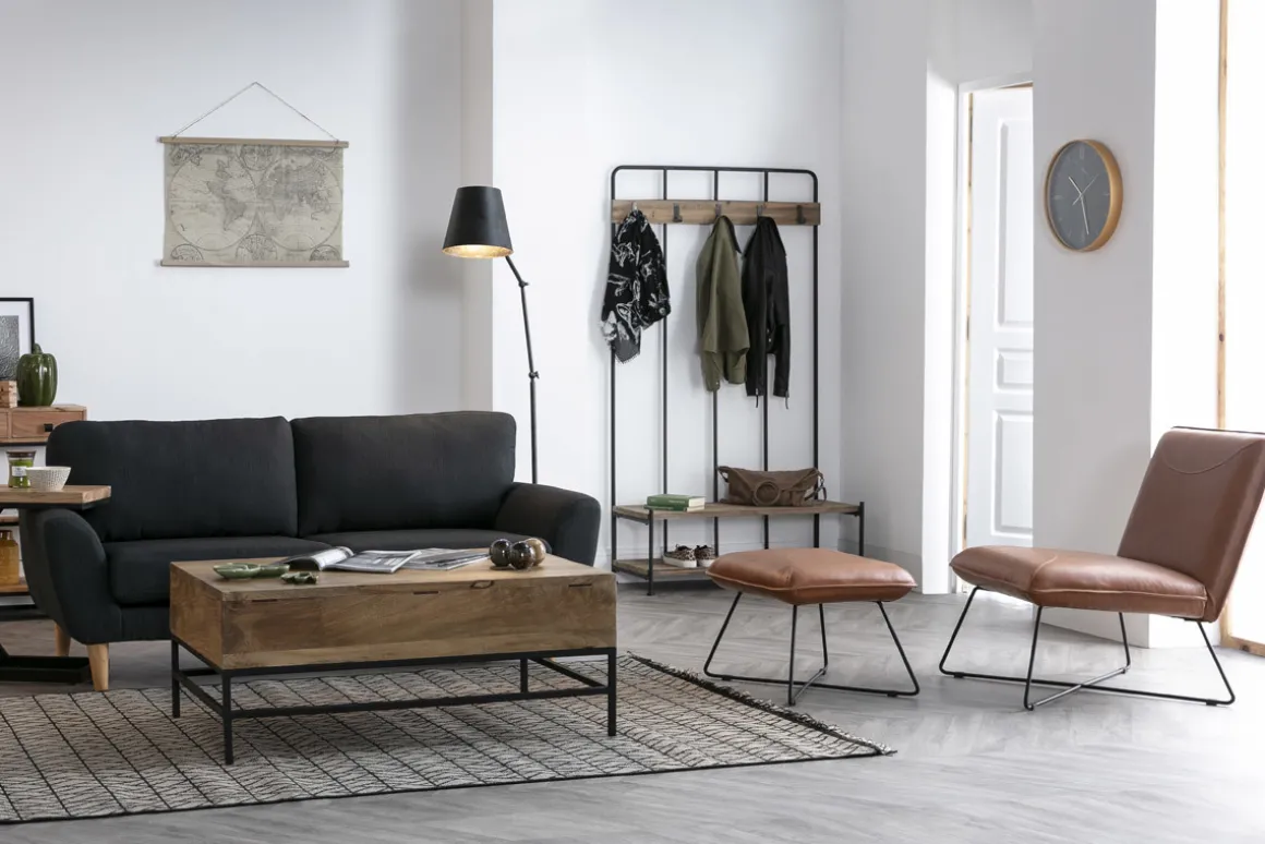 Fashion Miliboo Sillón vintage marrón con reposapiés PHILO
