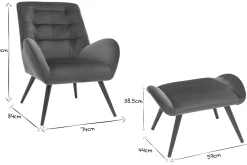 Shop Miliboo Sillón y reposapiés moderno en terciopelo azul petróleo ZOE