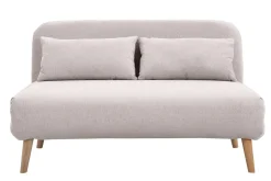 Cheap Miliboo Sillón-cama convertible de 2 plazas en tejido de terciopelo beige texturizado y madera clara AMIKO