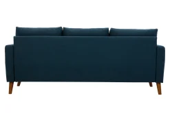 Clearance Miliboo Sofá 3-4 plazas de tejido azul oscuro y madera oscura MUNIK