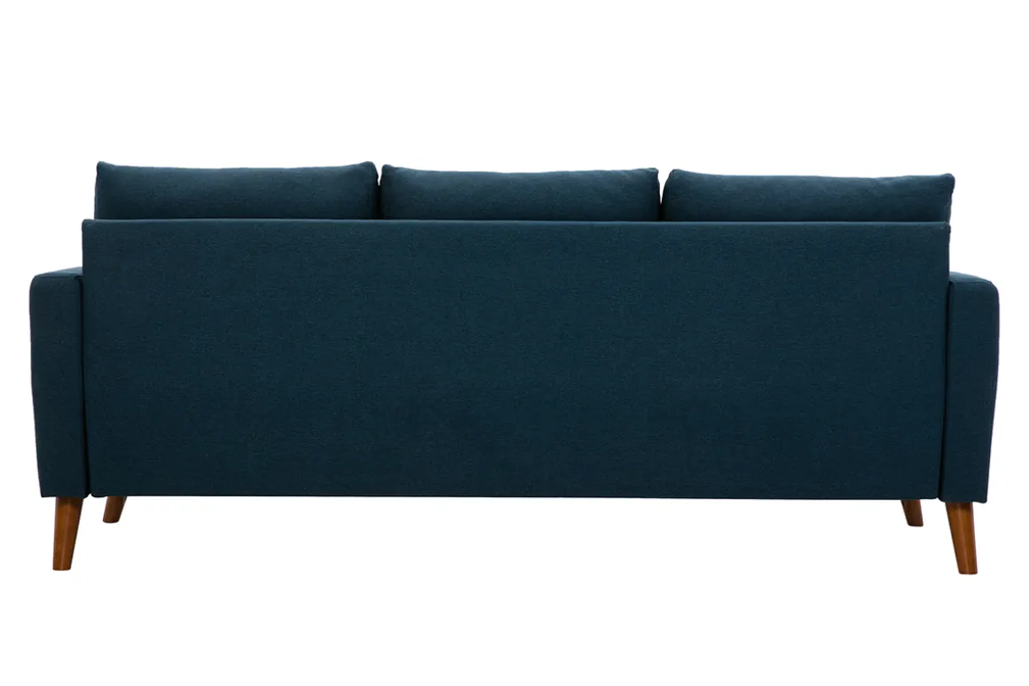 Clearance Miliboo Sofá 3-4 plazas de tejido azul oscuro y madera oscura MUNIK