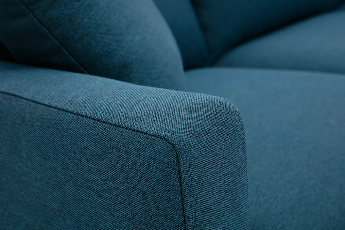 Clearance Miliboo Sofá 3-4 plazas de tejido azul oscuro y madera oscura MUNIK