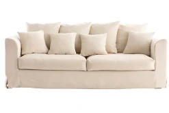 Clearance Miliboo Sofá 3 plazas desenfundable en tejido color crudo FEVER