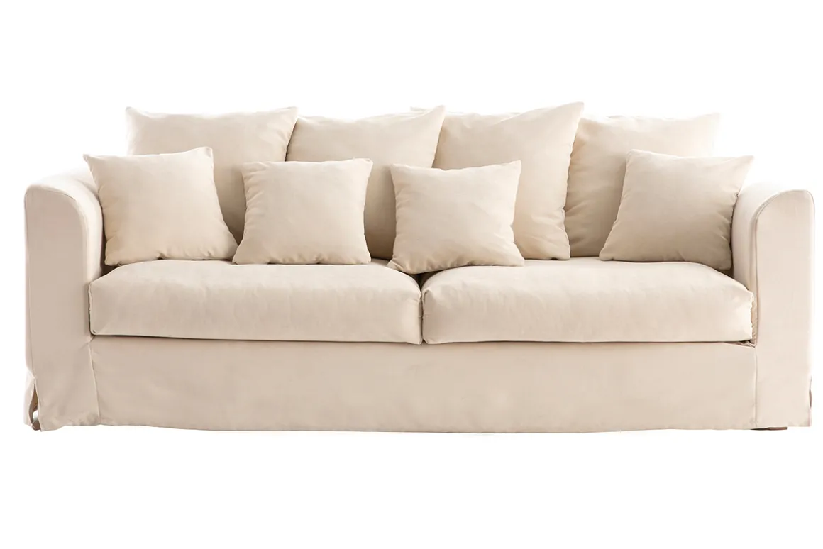 Clearance Miliboo Sofá 3 plazas desenfundable en tejido color crudo FEVER
