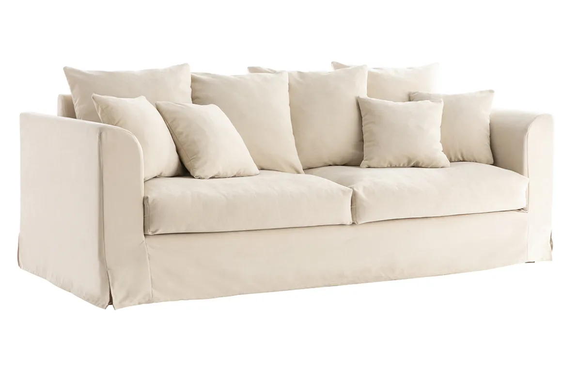 Clearance Miliboo Sofá 3 plazas desenfundable en tejido color crudo FEVER