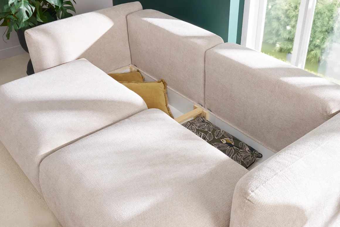 Shop Miliboo Sofá cama 4 plazas con canapé de terciopelo chenilla beige CRUSH