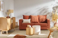 Hot Miliboo Sofá cama 3 plazas de pana terracota con colchón de 13 cm BACIO