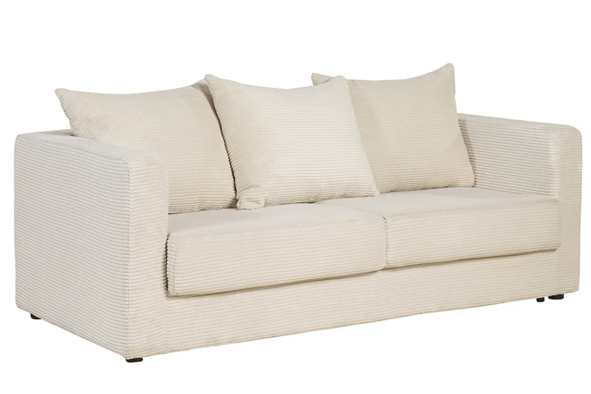Cheap Miliboo Sofá cama 3 plazas de pana beige con colchón de 13 cm BACIO