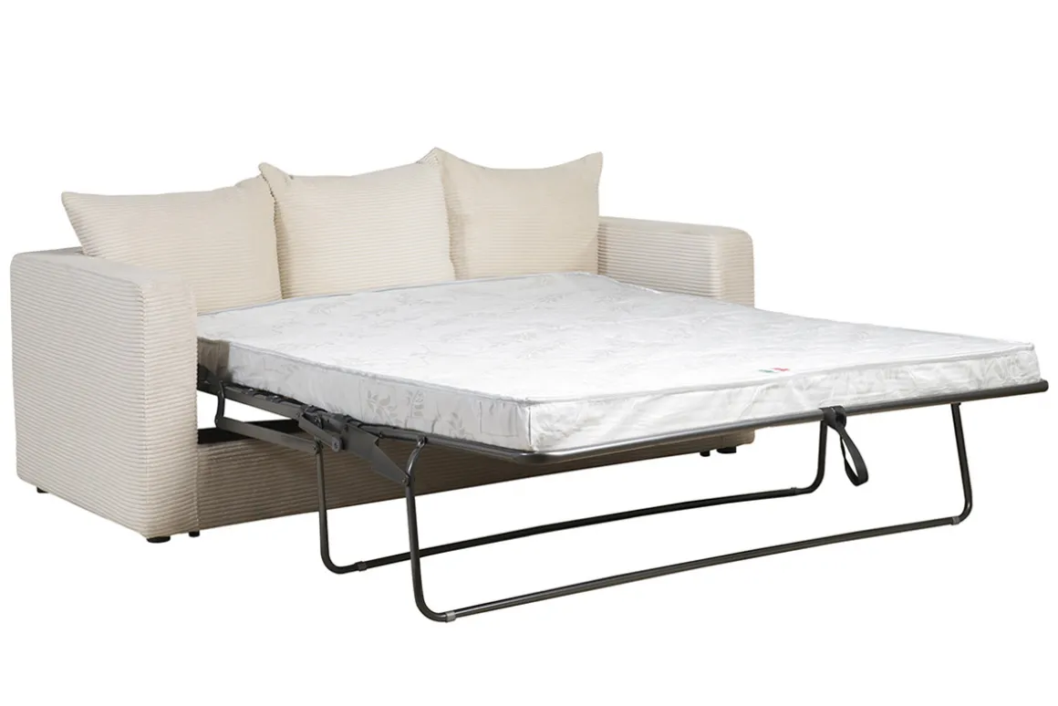 Cheap Miliboo Sofá cama 3 plazas de pana beige con colchón de 13 cm BACIO