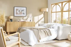 Cheap Miliboo Sofá cama 3 plazas de pana beige con colchón de 13 cm BACIO