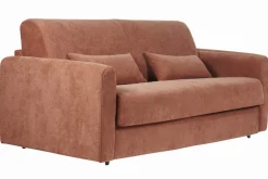 Shop Miliboo Sofá cama 3 plazas de tela efecto aterciopelado terracota con colchón de 13 cm LETTO