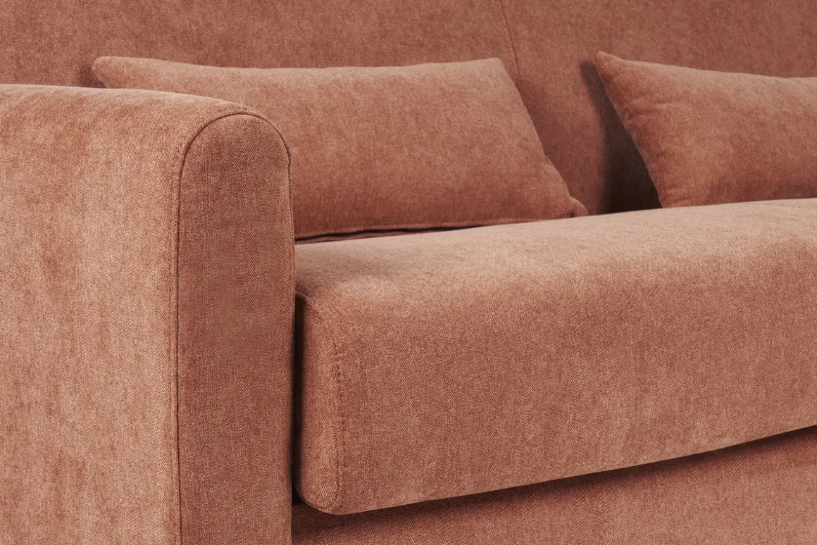 Shop Miliboo Sofá cama 3 plazas de tela efecto aterciopelado terracota con colchón de 13 cm LETTO