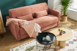 Shop Miliboo Sofá cama 3 plazas de tela efecto aterciopelado terracota con colchón de 13 cm LETTO
