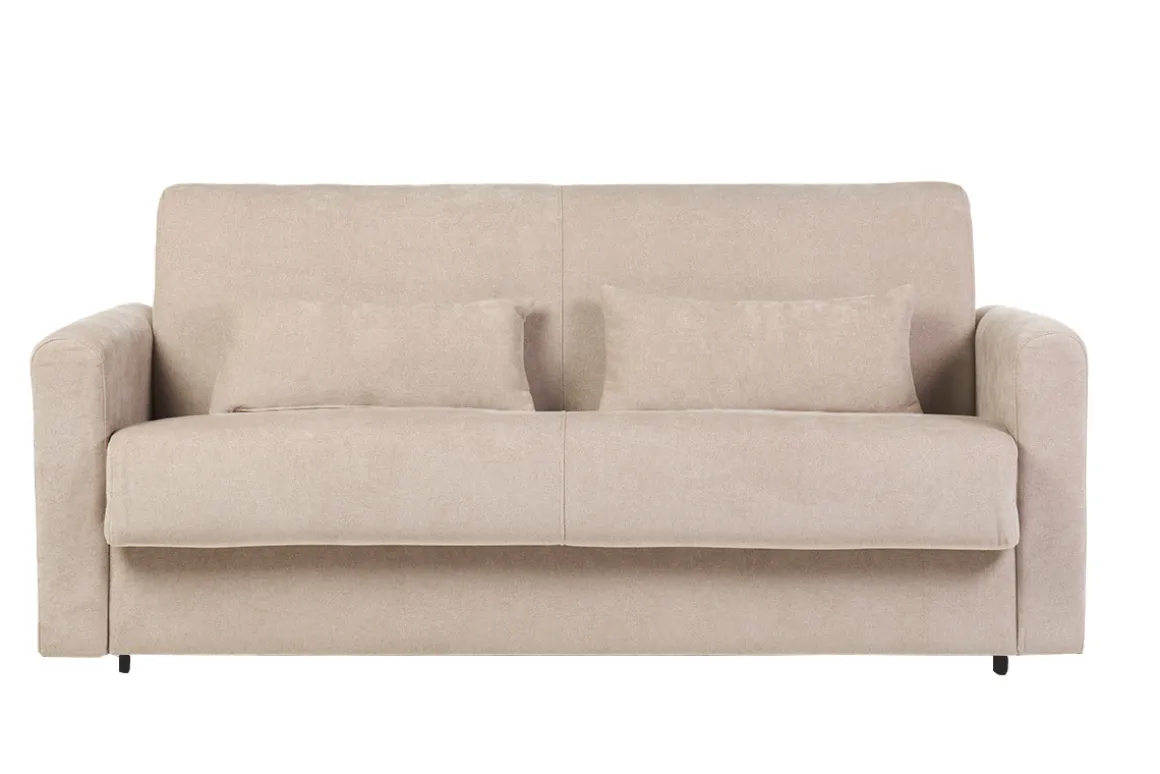 Sale Miliboo Sofá cama 3 plazas de tela efecto aterciopelado beige con colchón de 13 cm LETTO