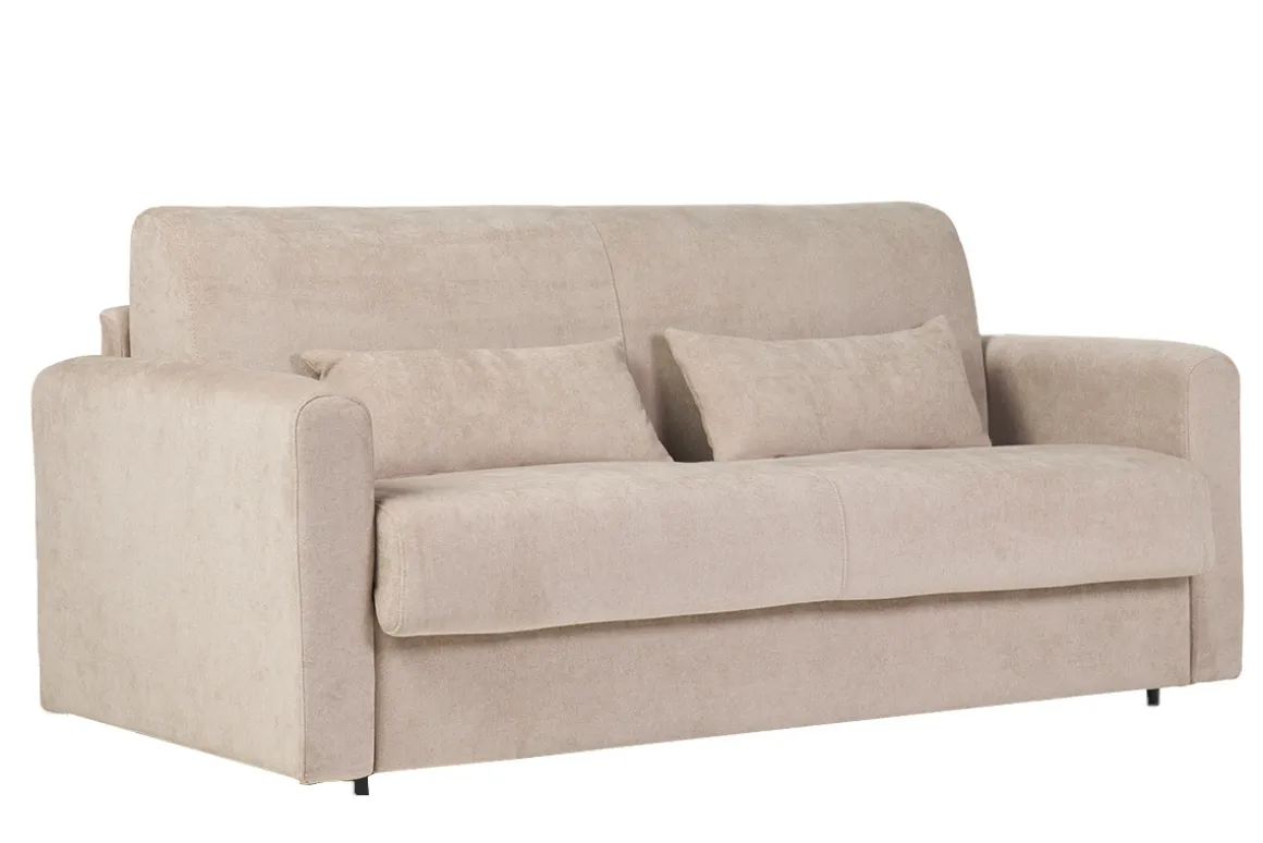 Sale Miliboo Sofá cama 3 plazas de tela efecto aterciopelado beige con colchón de 13 cm LETTO