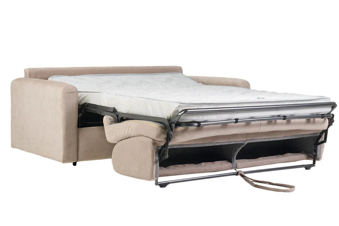 Sale Miliboo Sofá cama 3 plazas de tela efecto aterciopelado beige con colchón de 13 cm LETTO
