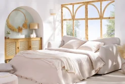 Flash Sale Miliboo Sofá cama 3-4 plazas desenfundable con forma de judía de tejido efecto aterciopelado beige claro SACHA