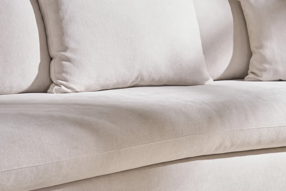 Flash Sale Miliboo Sofá cama 3-4 plazas desenfundable con forma de judía de tejido efecto aterciopelado beige claro SACHA