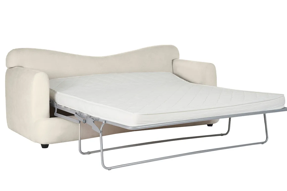 Flash Sale Miliboo Sofá cama 3-4 plazas desenfundable con forma de judía de tejido efecto aterciopelado beige claro SACHA