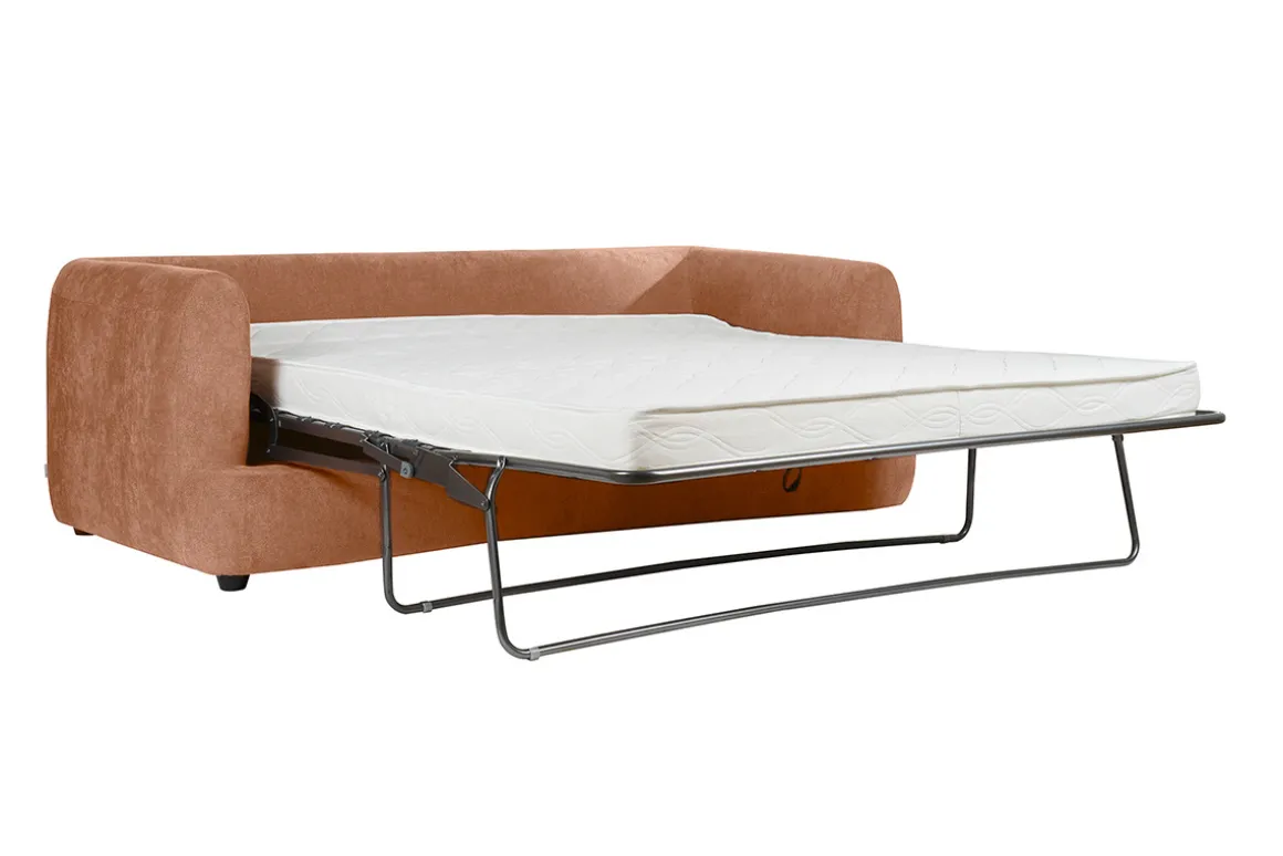 Shop Miliboo Sofá cama 3-4 plazas desenfundable con forma de judía de tejido efecto aterciopelado terracota SACHA