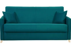 Cheap Miliboo Sofá cama 3 plazas nórdico azul petróleo y madera clara con colchón de 18 cm SKANDY