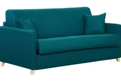 Cheap Miliboo Sofá cama 3 plazas nórdico azul petróleo y madera clara con colchón de 18 cm SKANDY