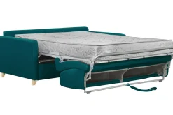 Cheap Miliboo Sofá cama 3 plazas nórdico azul petróleo y madera clara con colchón de 18 cm SKANDY