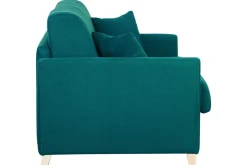Cheap Miliboo Sofá cama 3 plazas nórdico azul petróleo y madera clara con colchón de 18 cm SKANDY