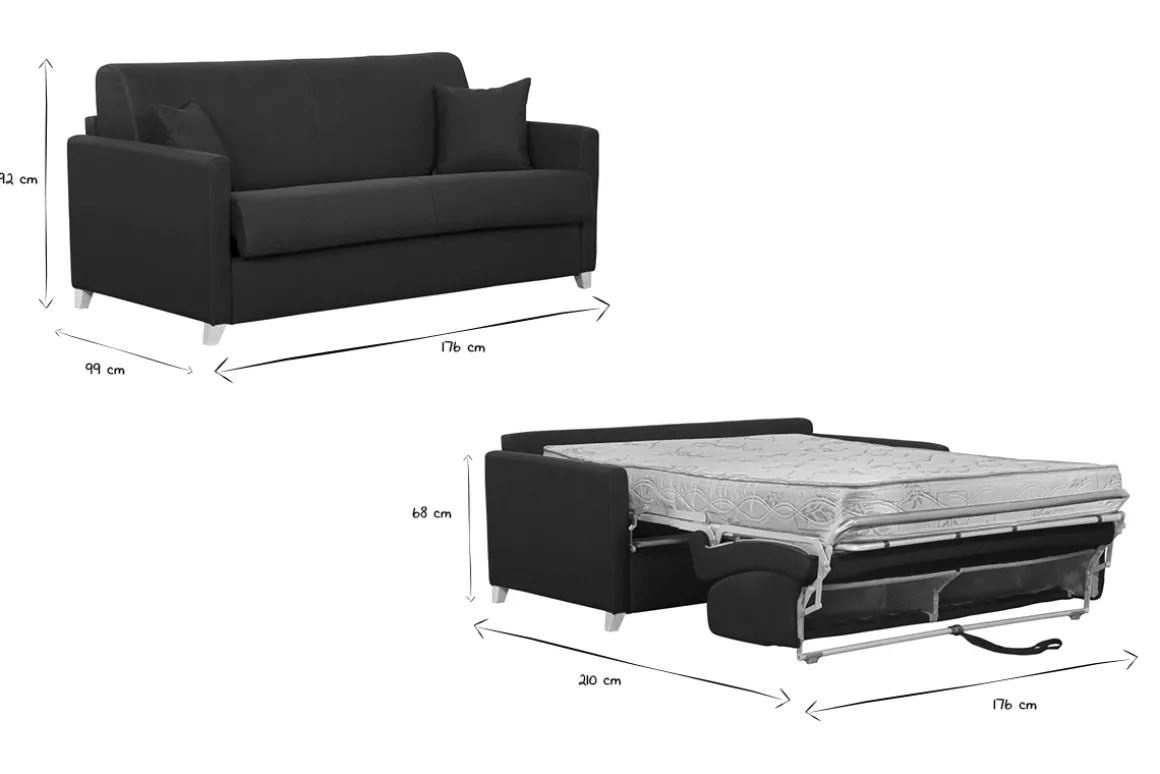 Cheap Miliboo Sofá cama 3 plazas nórdico azul petróleo y madera clara con colchón de 18 cm SKANDY