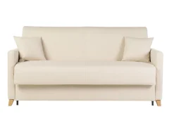 Discount Miliboo Sofá cama 3 plazas nórdico beige y madera clara con colchón de 18 cm SKANDY
