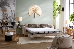 Cheap Miliboo Sofá cama 3 plazas nórdico de tela gris antracita y madera clara con colchón de 10 cm PAPEL