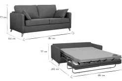 Cheap Miliboo Sofá cama 3 plazas nórdico de tela gris antracita y madera clara con colchón de 10 cm PAPEL