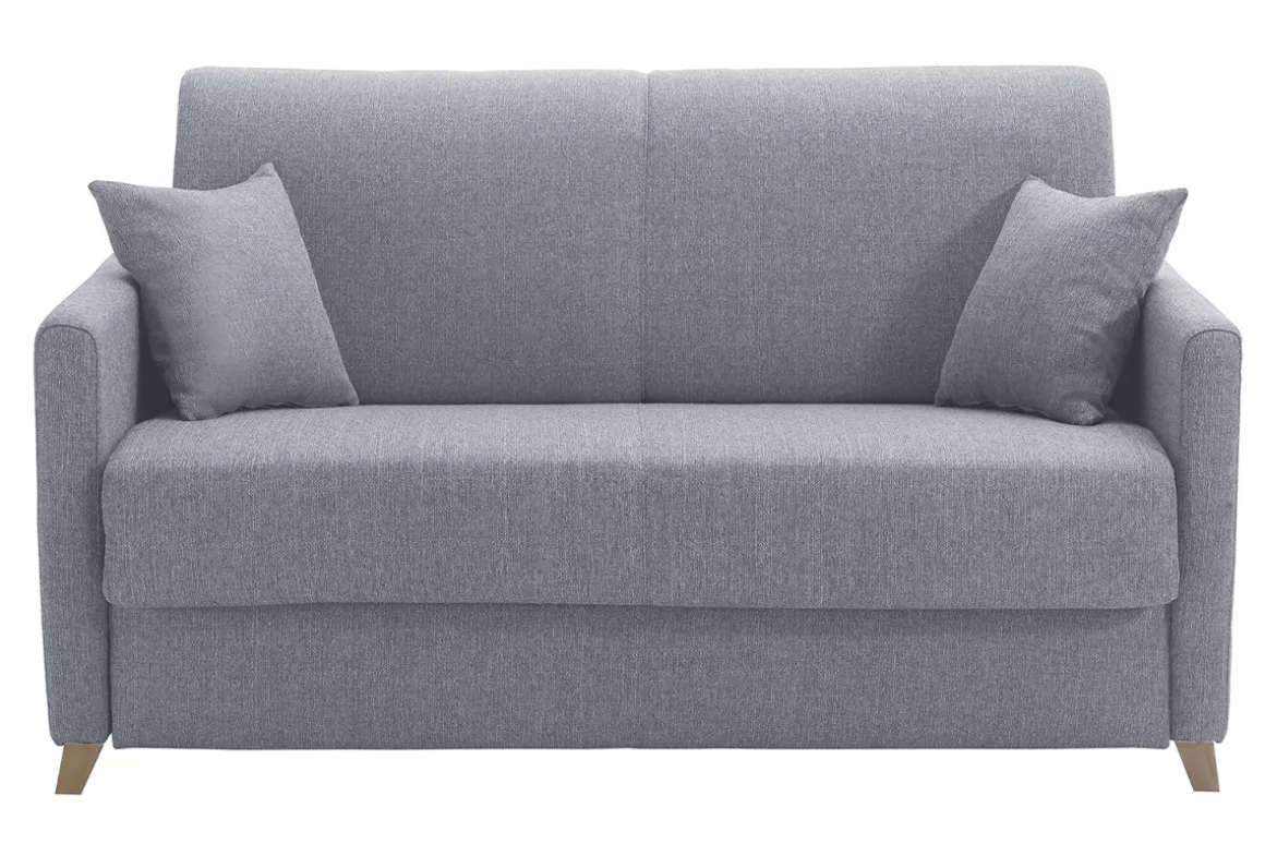 Flash Sale Miliboo Sofá cama 2-3 plazas nórdico gris y madera clara con colchón de 13 cm SKANDY