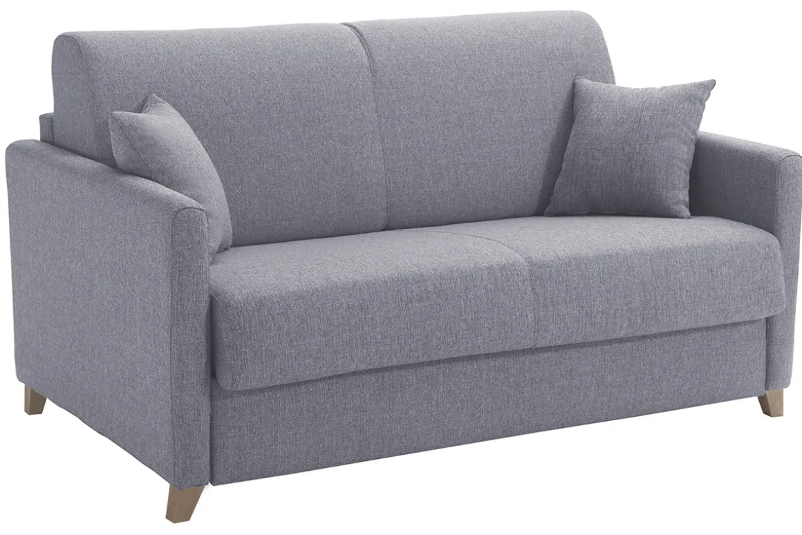 Flash Sale Miliboo Sofá cama 2-3 plazas nórdico gris y madera clara con colchón de 13 cm SKANDY