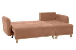 Best Miliboo Sofá cama chaise longue reversible 3-4 plazas de tejido efecto aterciopelado terracota y madera clara ROMANE