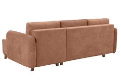 Best Miliboo Sofá cama chaise longue reversible 3-4 plazas de tejido efecto aterciopelado terracota y madera clara ROMANE
