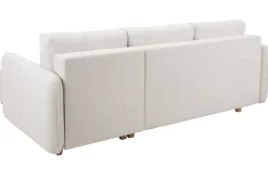 Clearance Miliboo Sofá cama chaise longue reversible 3-4 plazas de tejido efecto aterciopelado texturizado beige y madera clara ROMANE