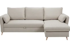 Cheap Miliboo Sofá cama con chaise longue 3-4 plazas con canapé de tela beige y madera clara DRISS