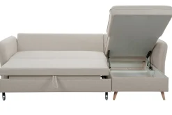 Cheap Miliboo Sofá cama con chaise longue 3-4 plazas con canapé de tela beige y madera clara DRISS