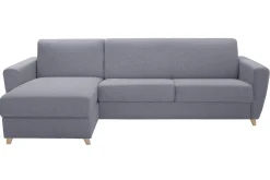 Best Miliboo Sofá cama con chaise longue reversible con canapé 4 plazas de tela gris y madera clara GRAHAM