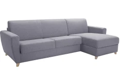 Best Miliboo Sofá cama con chaise longue reversible con canapé 4 plazas de tela gris y madera clara GRAHAM