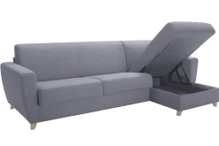 Best Miliboo Sofá cama con chaise longue reversible con canapé 4 plazas de tela gris y madera clara GRAHAM