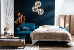 Best Miliboo Sofá cama con chaise longue reversible con canapé 4 plazas de tela gris y madera clara GRAHAM