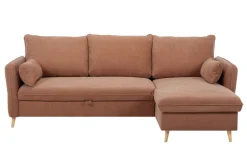 Best Sale Miliboo Sofá cama con chaise longue 3-4 plazas con canapé de tela color terracota y madera clara DRISS