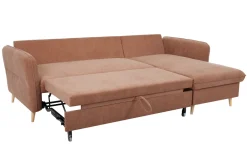 Best Sale Miliboo Sofá cama con chaise longue 3-4 plazas con canapé de tela color terracota y madera clara DRISS