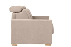 Discount Miliboo Sofá cama convertible de 3 plazas en tela de efecto terciopelo beige con reposacabezas ajustables y colchón de 18 cm NORO