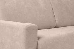 Discount Miliboo Sofá cama convertible de 3 plazas en tela de efecto terciopelo beige con reposacabezas ajustables y colchón de 18 cm NORO
